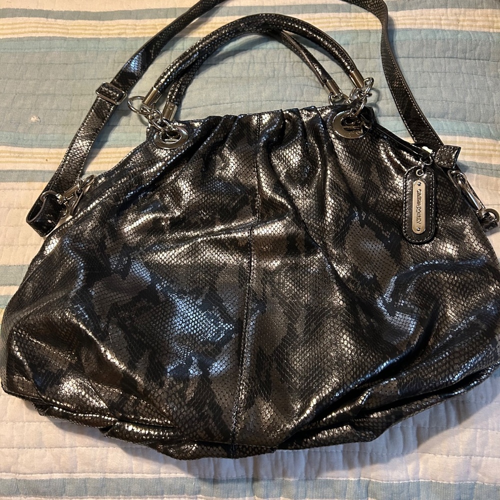 Cynthia Rowley Python Gray Metallic Snake Leather… - image 7